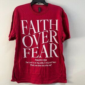 Faith Over Fear Religious Graphic Print Red T Shirt Cotton Unisex Size Large New